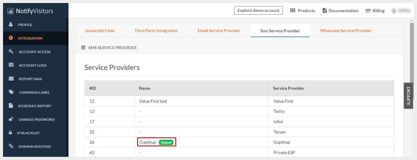 choose GUPSHUP as your default SM