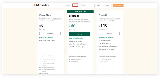 NotifyVisitors- price