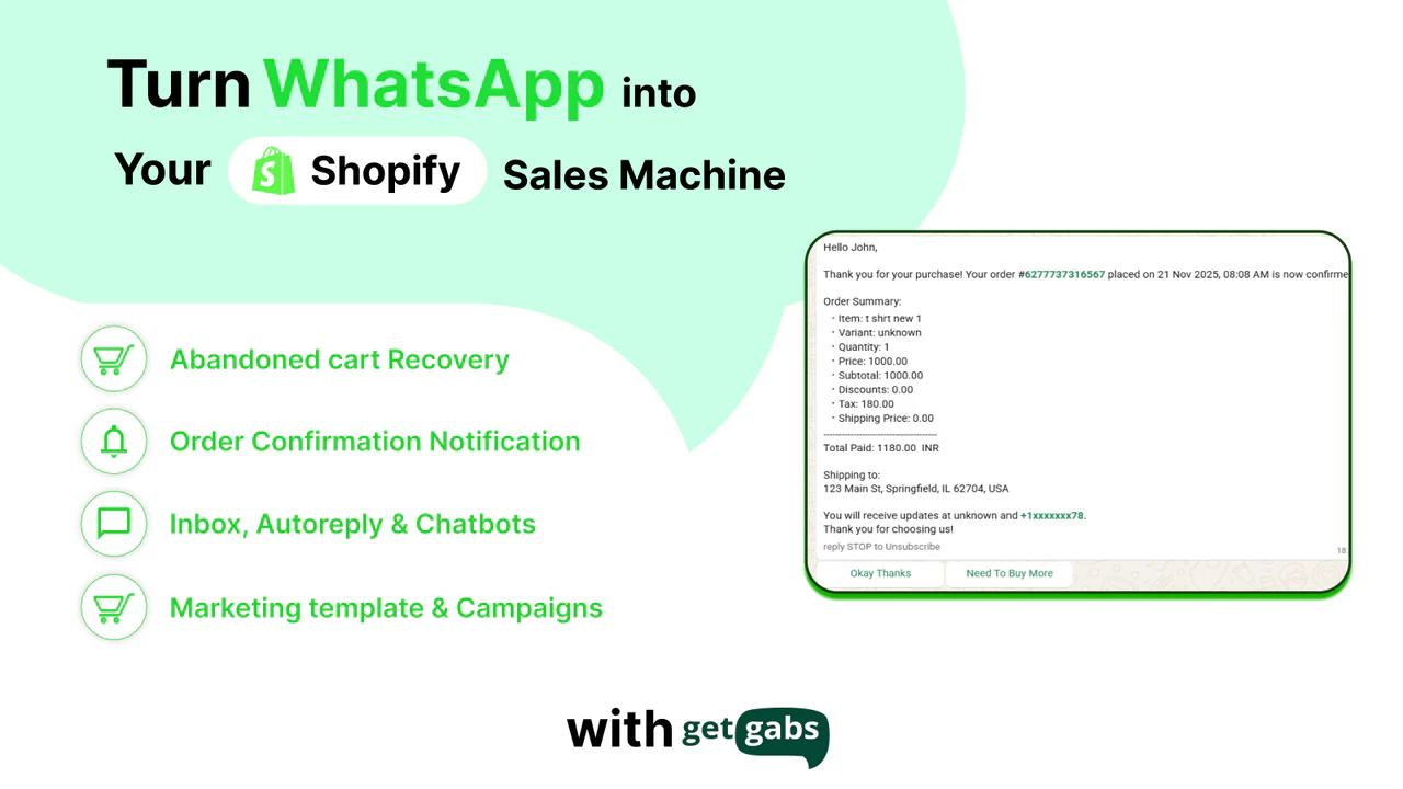GetGabs WhatsApp app for Shopify