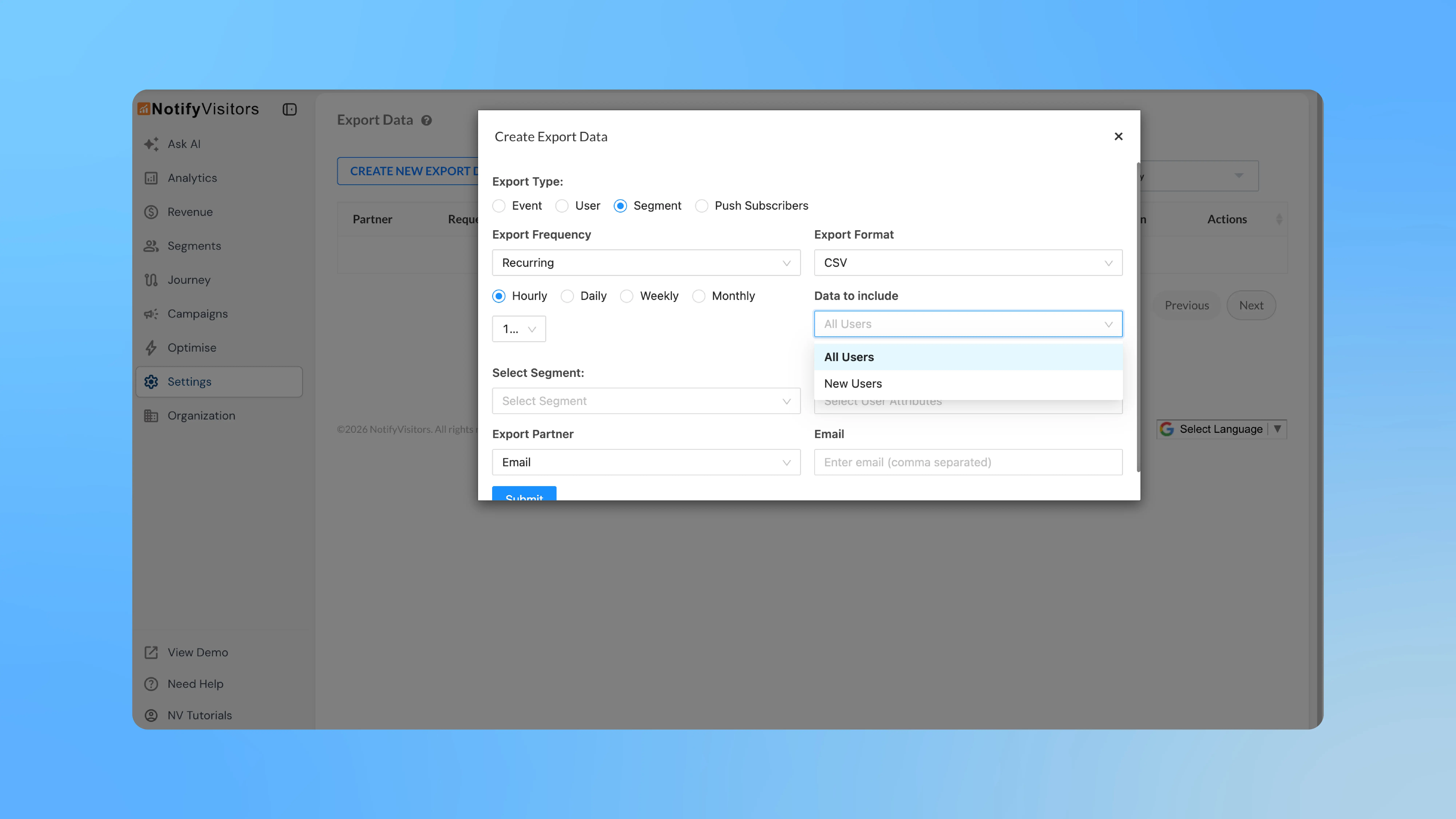 Recurring segment export: hourly scheduling and incremental data control