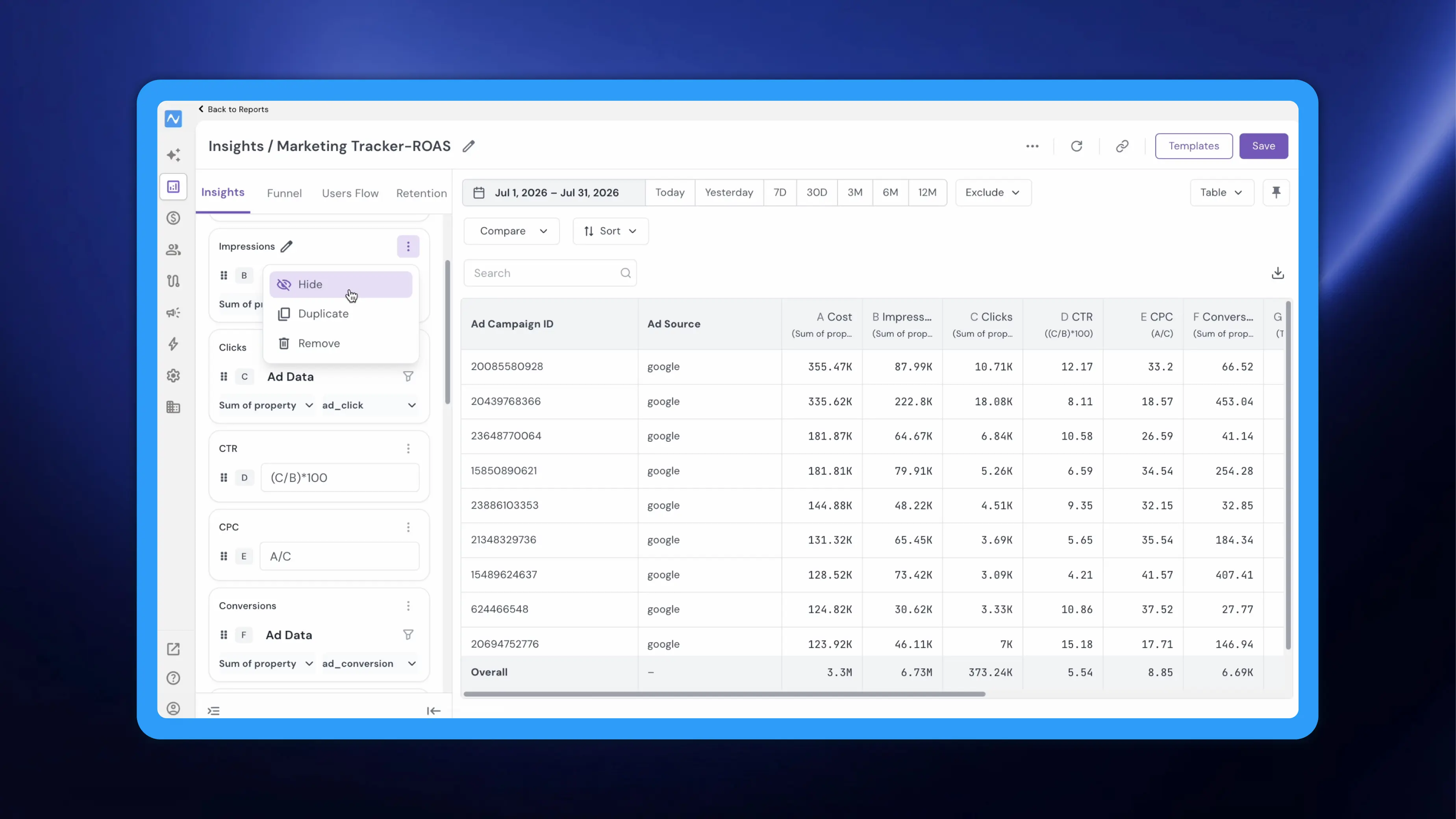 Hide and duplicate events: show only the numbers that matter