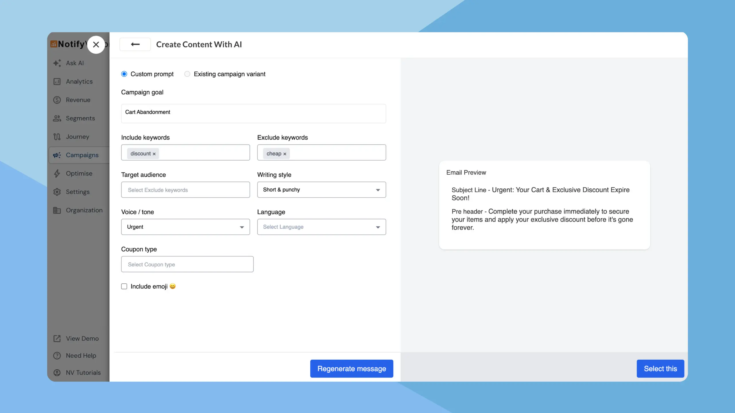 AI-powered email subject & template generation