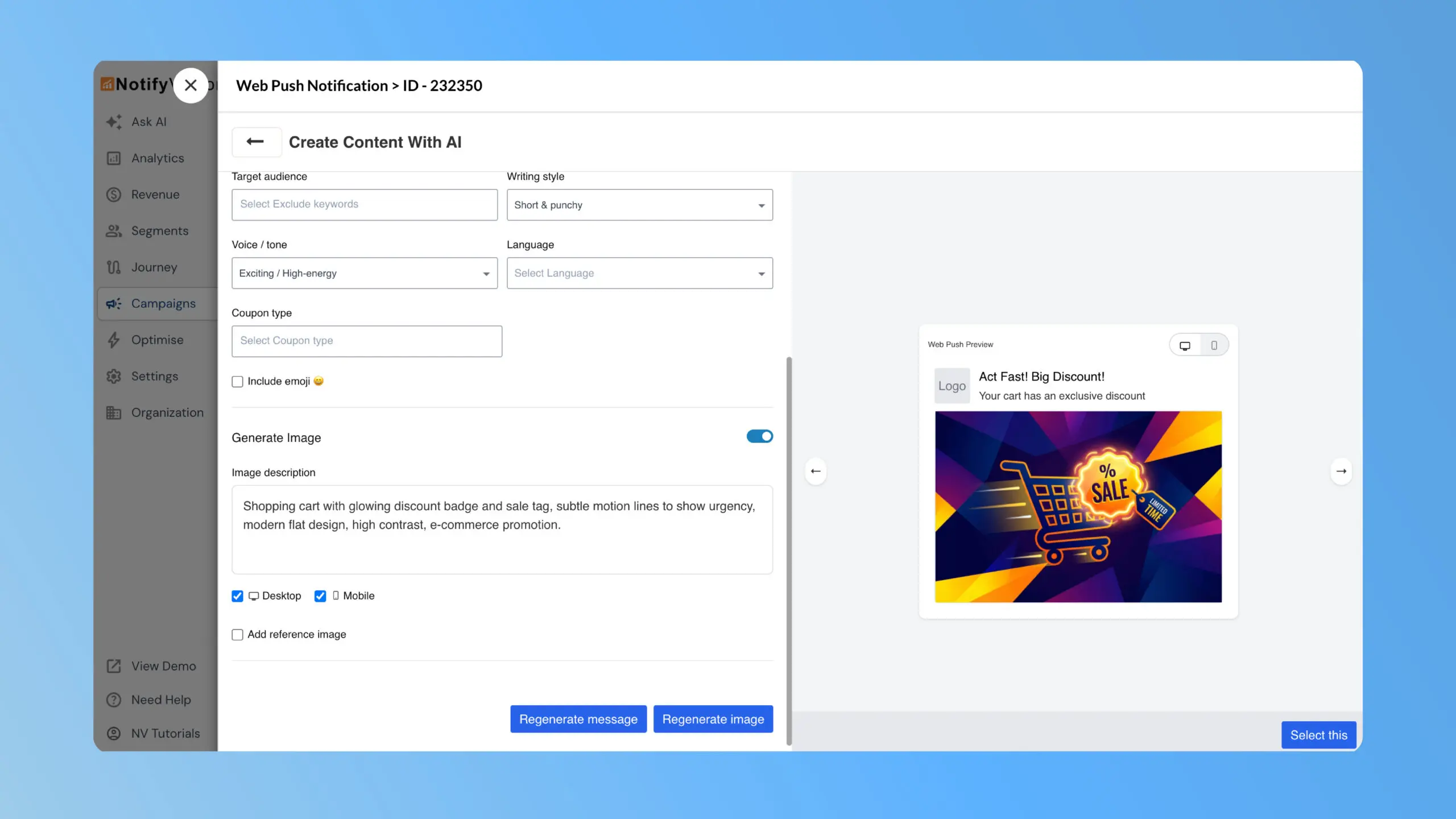 AI-powered content & image generation for push notifications