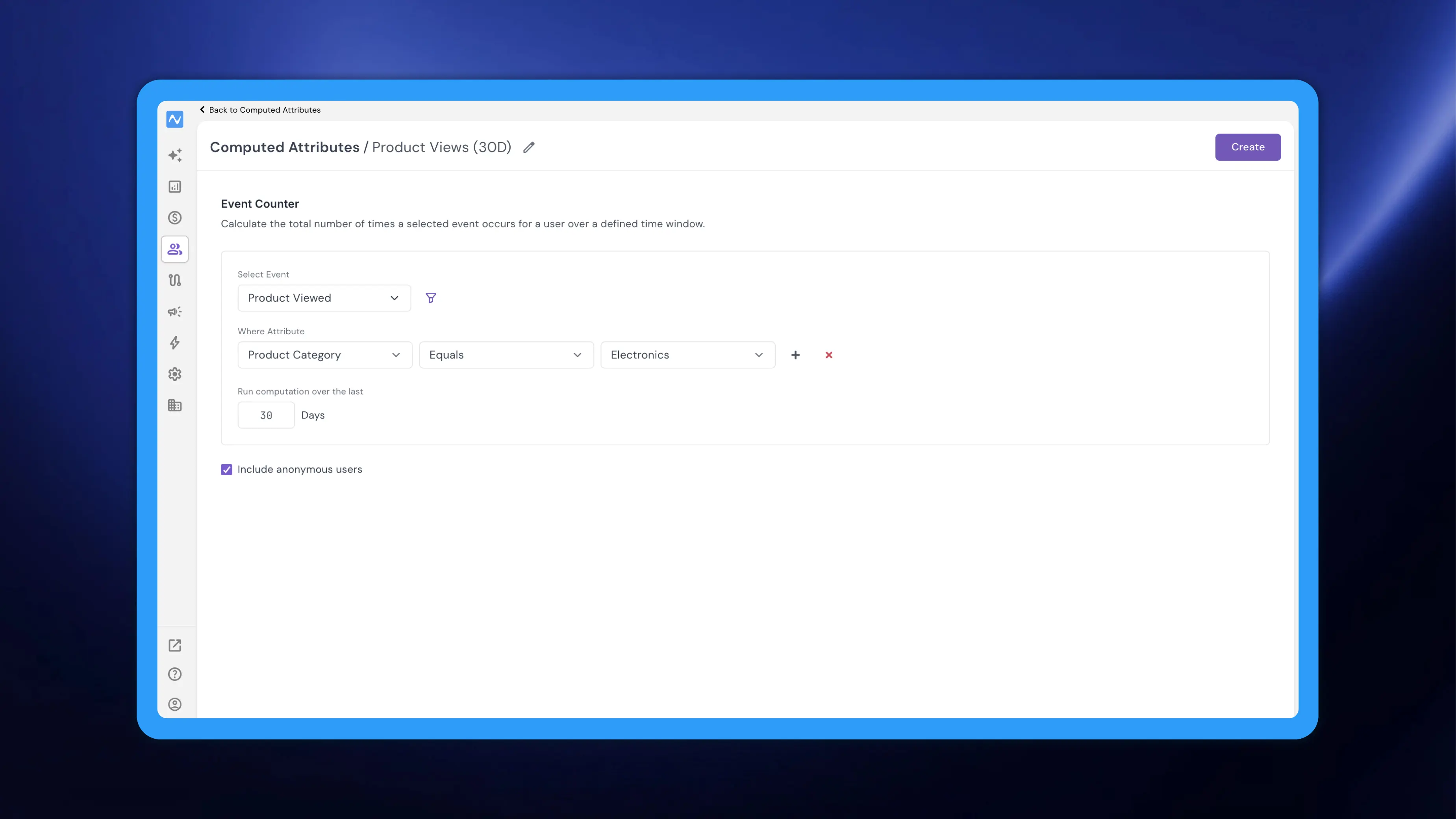 Computed attributes: turn event history into user-level values
